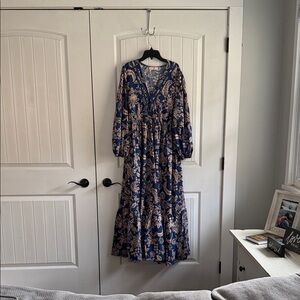 Chic Navy Floral Long Sleeve Dress